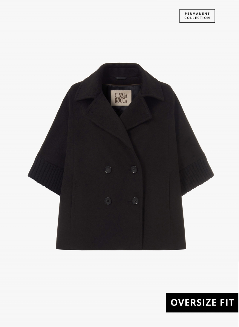 Cape mit Strick-Details aus reinem Kamelhaar in Schwarz