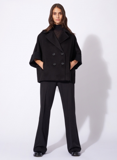 Cape mit Strick-Details aus reinem Kamelhaar in Schwarz