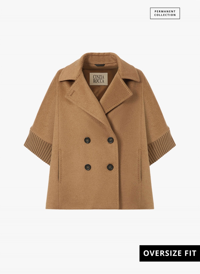 Cape mit Strick-Details aus reinem Kamelhaar in Camel