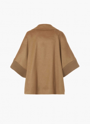 Cape mit Strick-Details aus reinem Kamelhaar in Camel