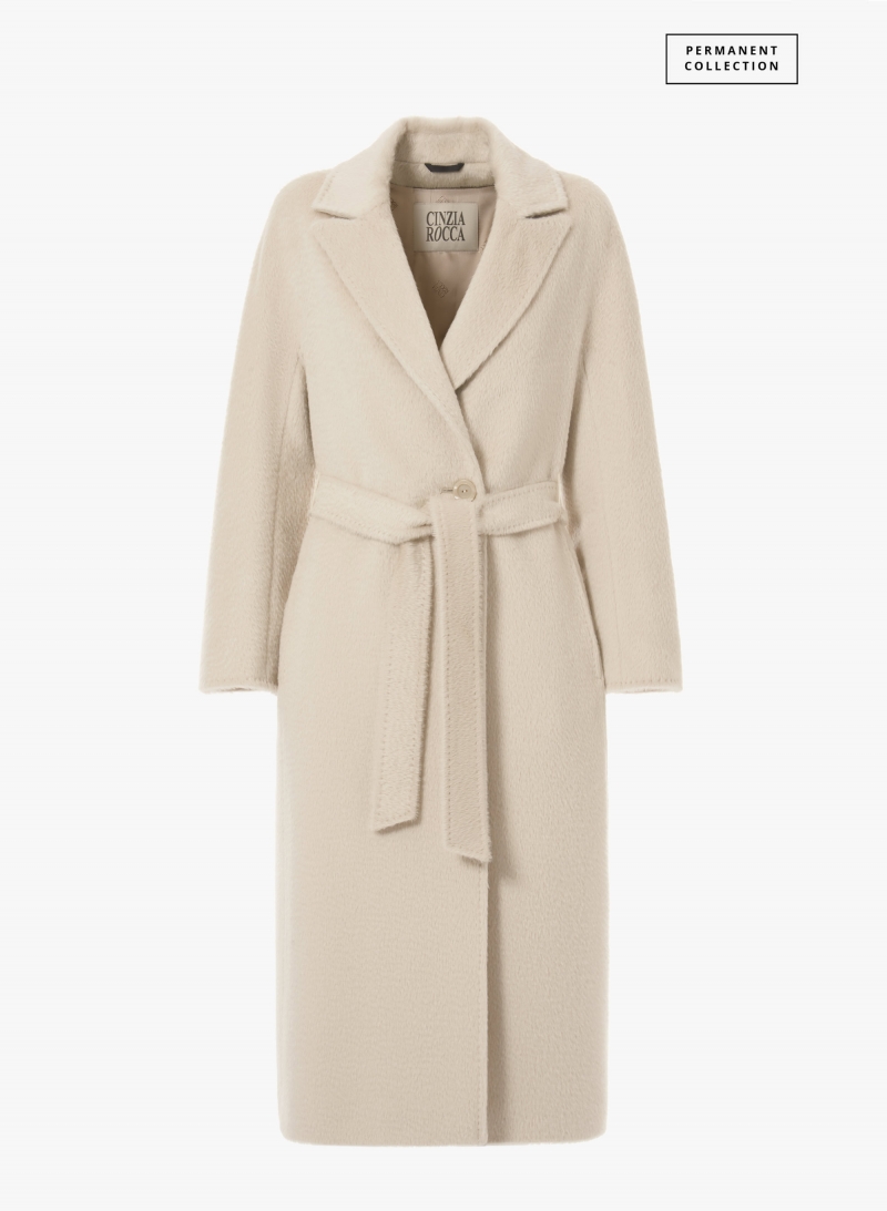 Maxi Gürtelmantel aus Alpaka und Wolle in Beige