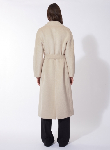 Maxi Gürtelmantel aus Alpaka und Wolle in Beige
