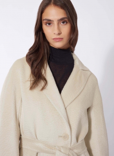 Maxi Gürtelmantel aus Alpaka und Wolle in Beige