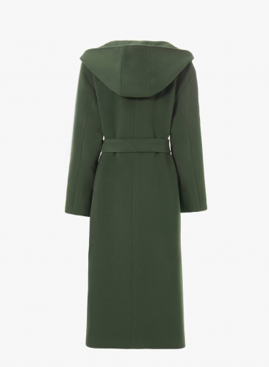 Maxi Gürtelmantel mit Kapuze aus Wolle und Cashmere in Militärgrün