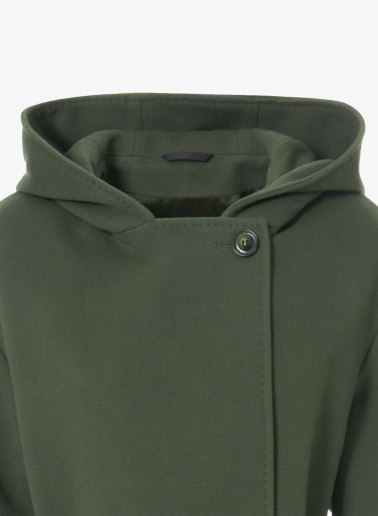 Maxi Gürtelmantel mit Kapuze aus Wolle und Cashmere in Militärgrün