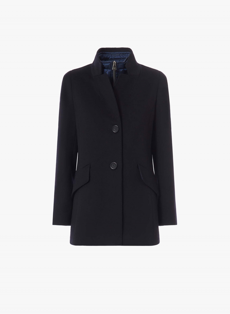 Kurzmantel mit abnehmbarer Nylon-Weste aus reiner Wolle in Blau