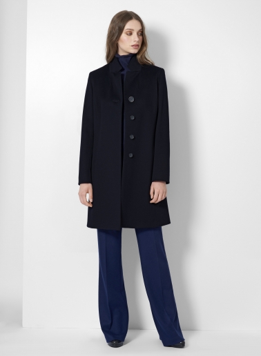 Inverted notch collar dark blue coat crafted with Loro Piana Fabric