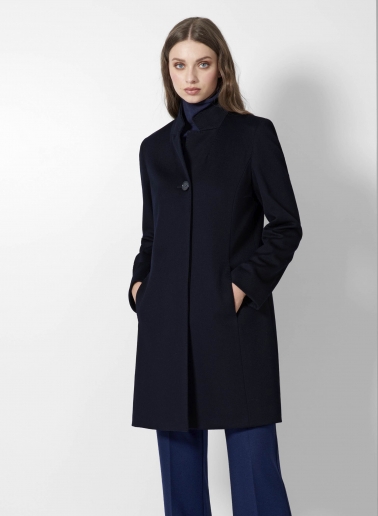 Inverted notch collar dark blue coat crafted with Loro Piana Fabric