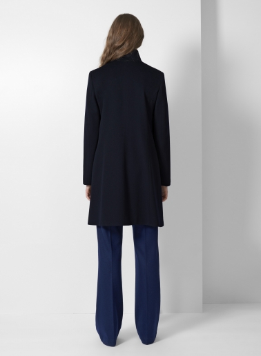 Inverted notch collar dark blue coat crafted with Loro Piana Fabric