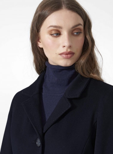 Inverted notch collar dark blue coat crafted with Loro Piana Fabric