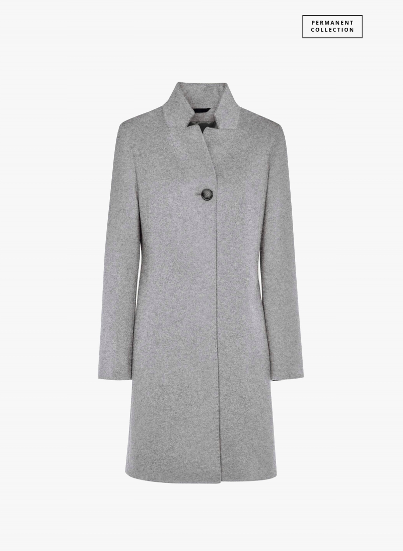 Inverted notch collar light grey coat crafted with Loro Piana Fabric