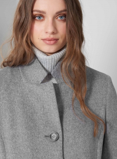 Inverted notch collar light grey coat crafted with Loro Piana Fabric
