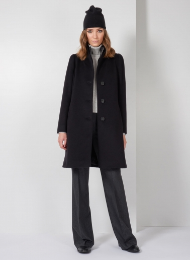 Mantel mit abnehmbarer Nylon-Weste aus reiner Wolle in Schwarz