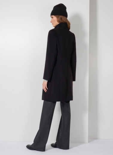 Mantel mit abnehmbarer Nylon-Weste aus reiner Wolle in Schwarz
