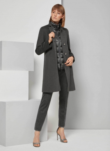 Mantel mit abnehmbarer Nylon-Weste aus reiner Wolle in Grau