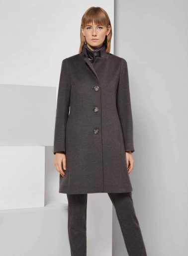 Mantel mit abnehmbarer Nylon-Weste aus reiner Wolle in Grau