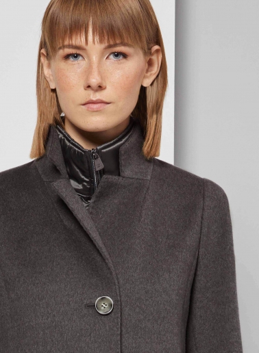 Mantel mit abnehmbarer Nylon-Weste aus reiner Wolle in Grau