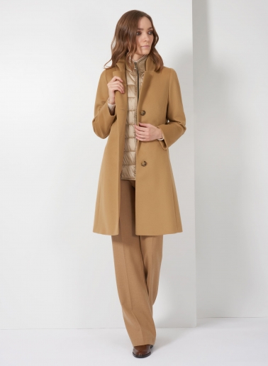 Mantel mit abnehmbarer Nylon-Weste aus reiner Wolle in Camel
