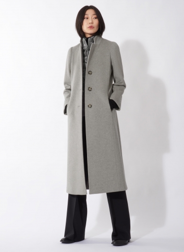 Maxi Wollmantel mit abnehmbarer Nylon-Weste in Hellgrau