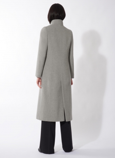 Maxi Wollmantel mit abnehmbarer Nylon-Weste in Hellgrau