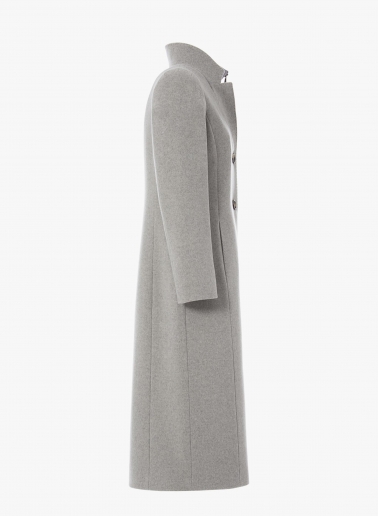 Maxi Wollmantel mit abnehmbarer Nylon-Weste in Hellgrau