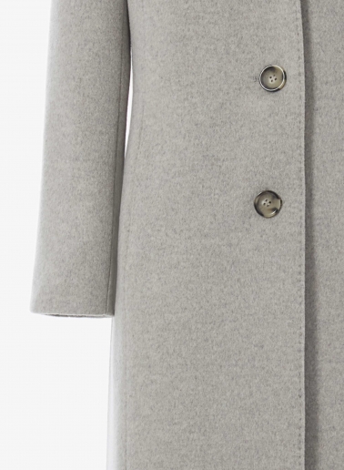 Maxi Wollmantel mit abnehmbarer Nylon-Weste in Hellgrau