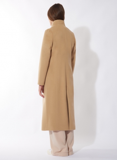 Maxi Wollmantel mit abnehmbarer Nylon-Weste in Camel