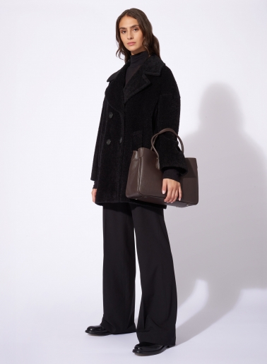 Zweireiher Oversized Kurzmantel aus Wolle und Alpaka in Schwarz
