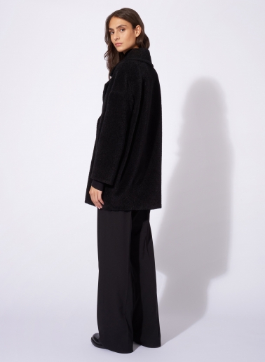 Zweireiher Oversized Kurzmantel aus Wolle und Alpaka in Schwarz
