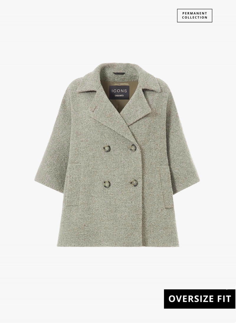 Zweireihes Cape aus Bouclé- Stoff in Beige