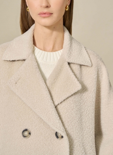 Zweireihes Cape aus Wolle und Alpaka in Beige