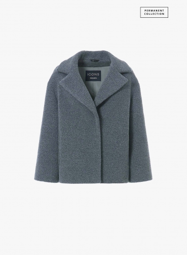 Short grey wool coat with maxi notch collar