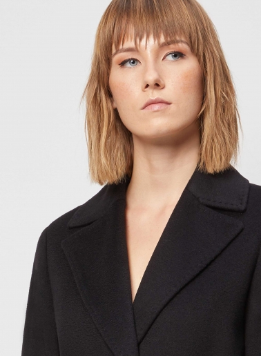 Belted fitted black pure wool coat
