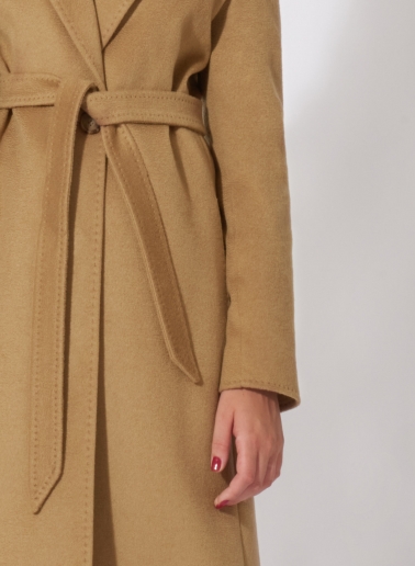Belted fitted camel pure wool coat