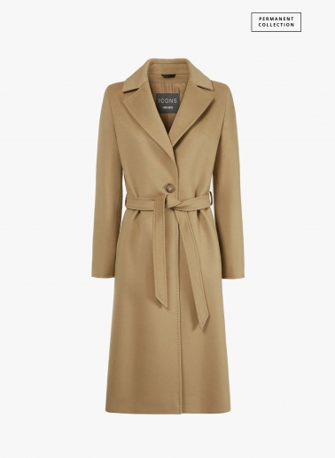 Belted fitted camel pure cashmere coat