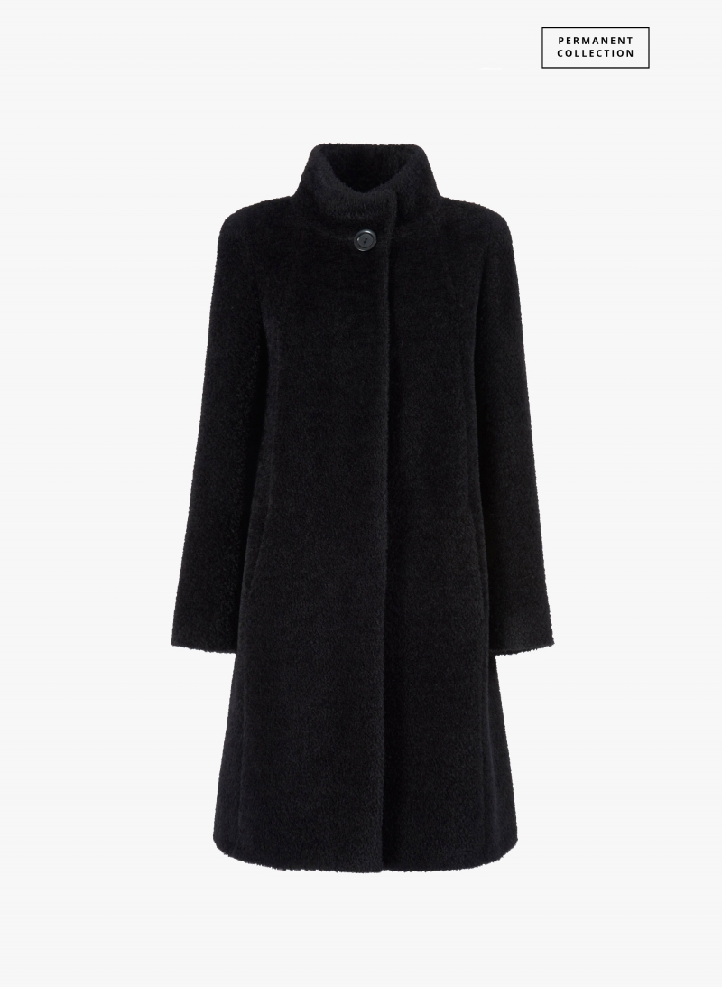 Flared black wool and alpaca coat