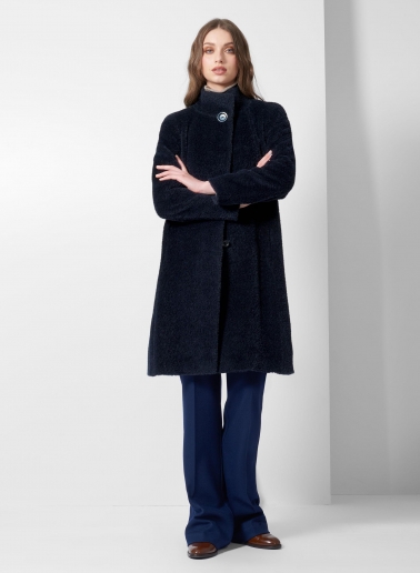 Flared blue wool and alpaca coat