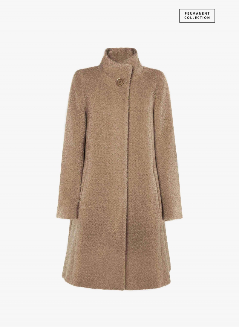 Ausgestellter Mantel aus Wolle und Alpaka in dunkel Beige