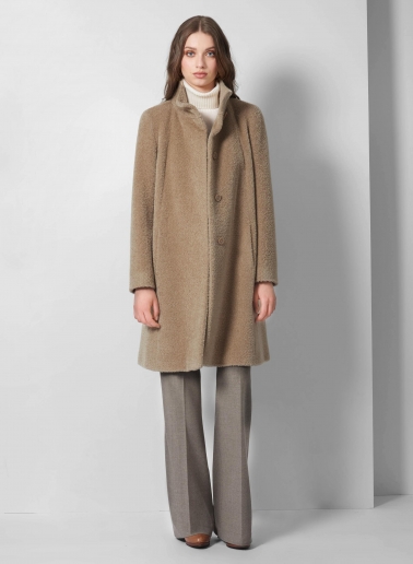 Ausgestellter Mantel aus Wolle und Alpaka in dunkel Beige