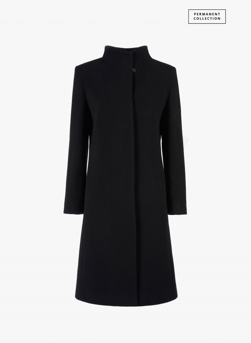 Stehkragen Mantel aus Wolle und Cashmere in Schwarz