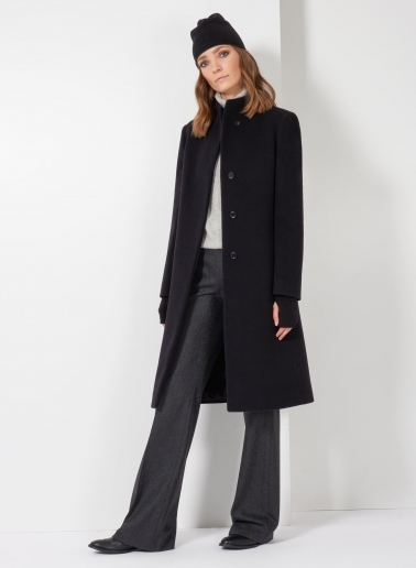 Stehkragen Mantel aus Wolle und Cashmere in Schwarz