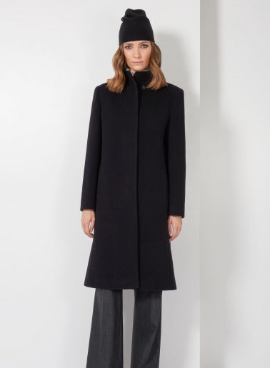 Stehkragen Mantel aus Wolle und Cashmere in Schwarz