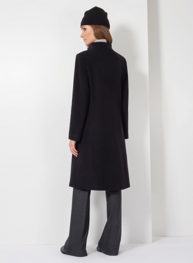 Stehkragen Mantel aus Wolle und Cashmere in Schwarz
