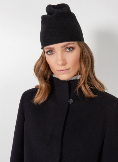 Stehkragen Mantel aus Wolle und Cashmere in Schwarz