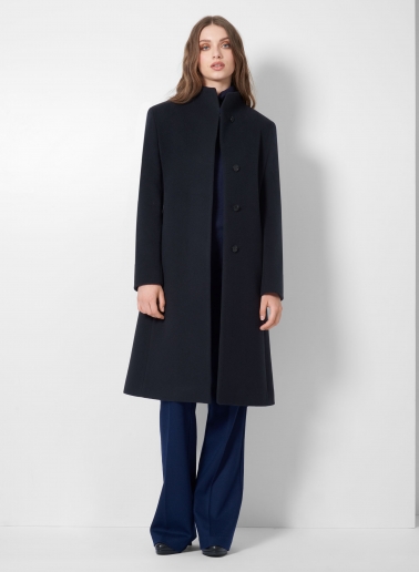 Stehkragen Mantel aus Wolle und Cashmere in Dunkelblau