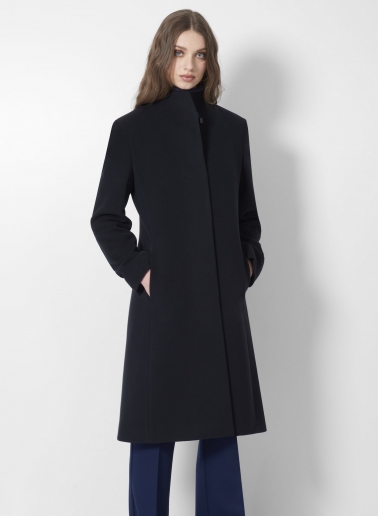Stehkragen Mantel aus Wolle und Cashmere in Dunkelblau