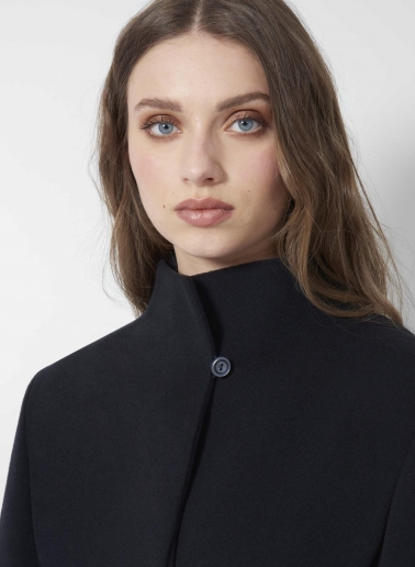Stehkragen Mantel aus Wolle und Cashmere in Dunkelblau
