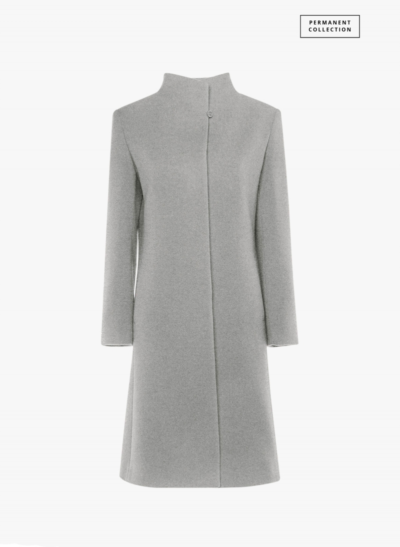 Light grey wool and cashmere coat with high stand up collar