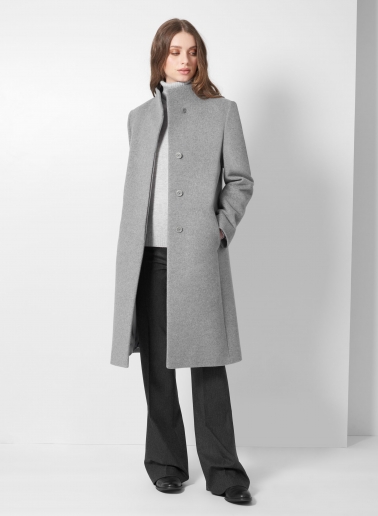 Stehkragen Mantel aus Wolle und Cashmere in Hellgrau