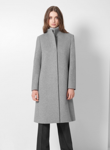 Stehkragen Mantel aus Wolle und Cashmere in Hellgrau